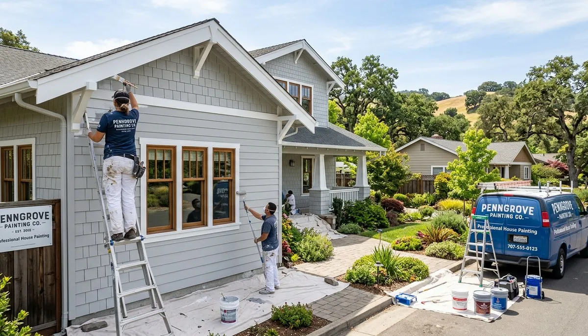 Professional house painters working on residential exterior in Santa Rosa, CA