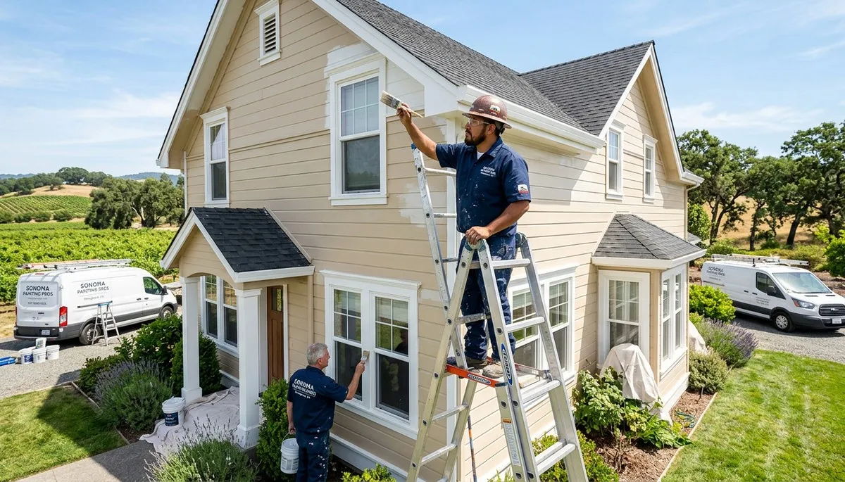 Professional house painters in Santa Rosa CA applying fresh exterior paint to a residential home