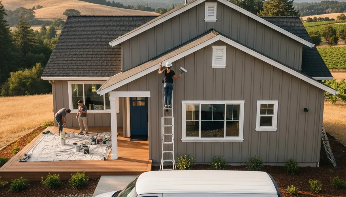 Professional house painters working on exterior home in Santa Rosa, CA