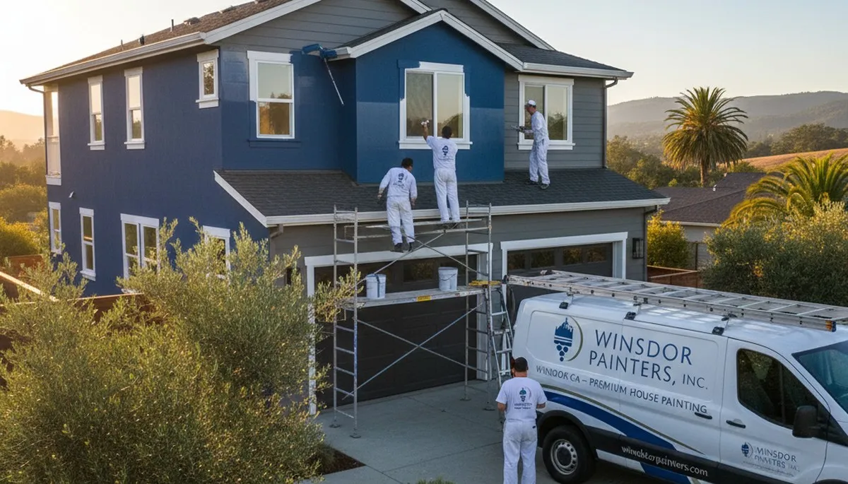 Professional house painters in Santa Rosa CA applying exterior paint to a residential home