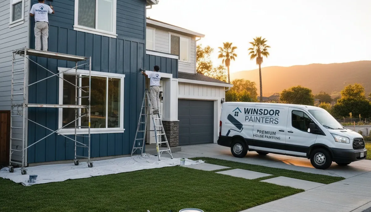 Professional house painters finishing exterior home in Santa Rosa, CA