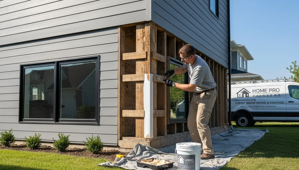 Professional wood rot repair on home siding by expert painters in Santa Rosa, CA